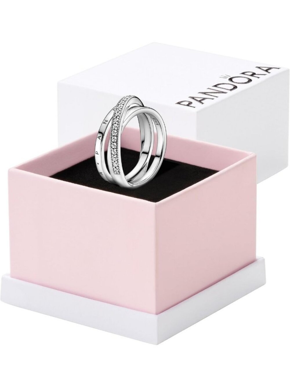 Elegant Crossover Pavé Triple Band Ring - Plated with Cubic Zirconia - Women's